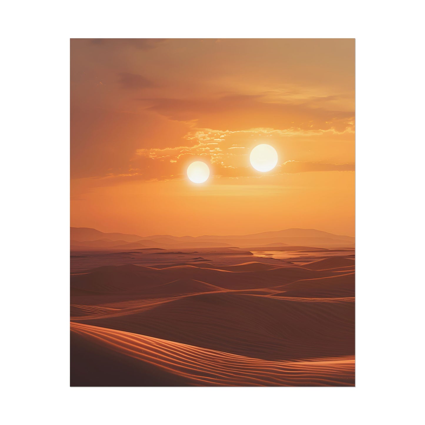 Serene Binary Sunset Artwork: A Peaceful Landscape - Poster
