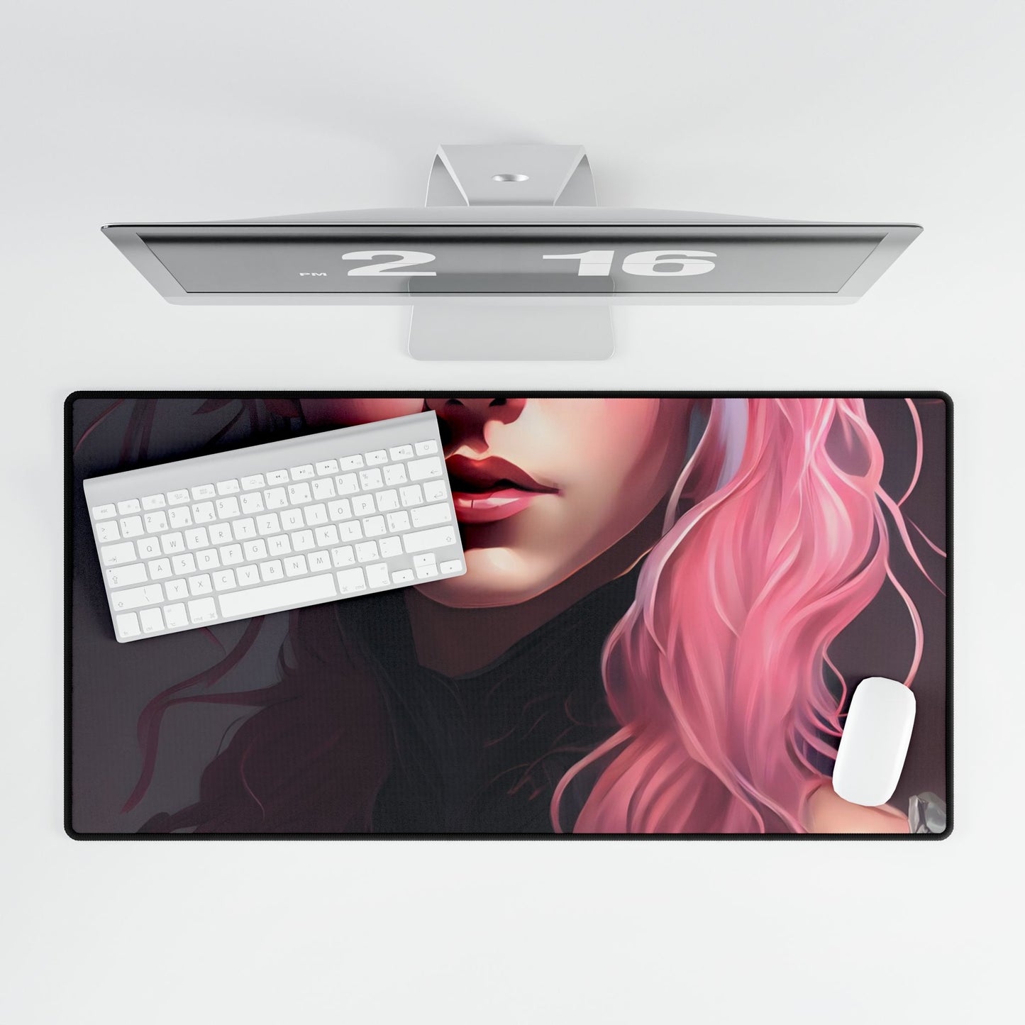 Astonishing Pink Hair Portrait: Confident Female in Dreary Background - Desk Mat