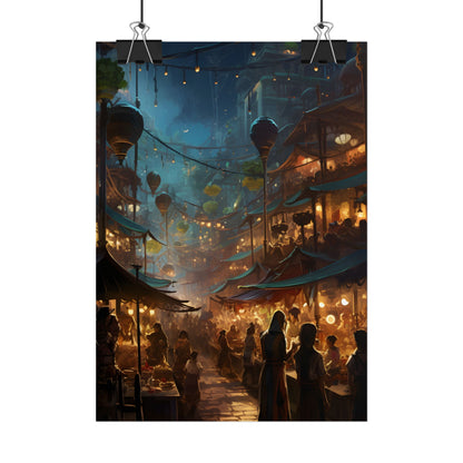 Enchanting Night Street Food Market: Colorful Artwork - Poster