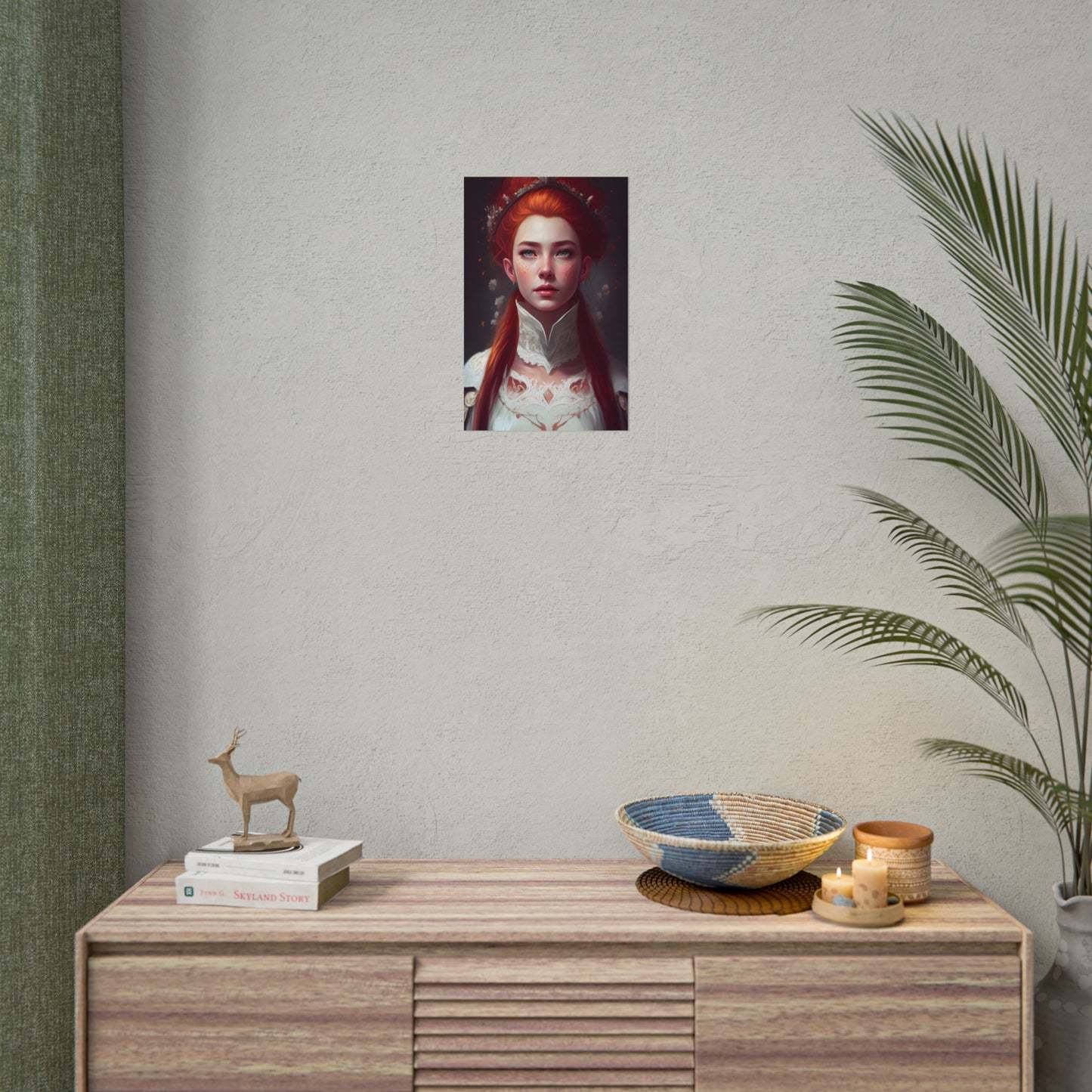 Soft Glow Redhead Portrait: Elegant Female Artwork in Dress - Poster