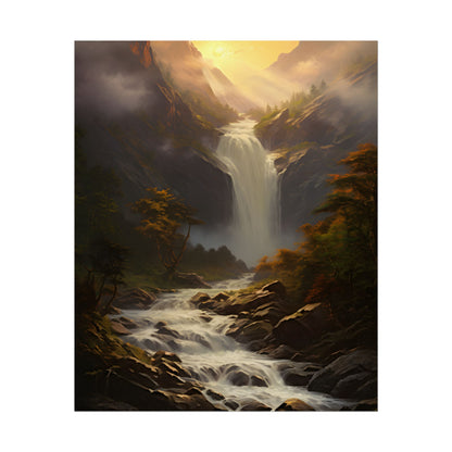 Breathtaking Waterfall: Nature's Beauty in Oil Painting - Poster