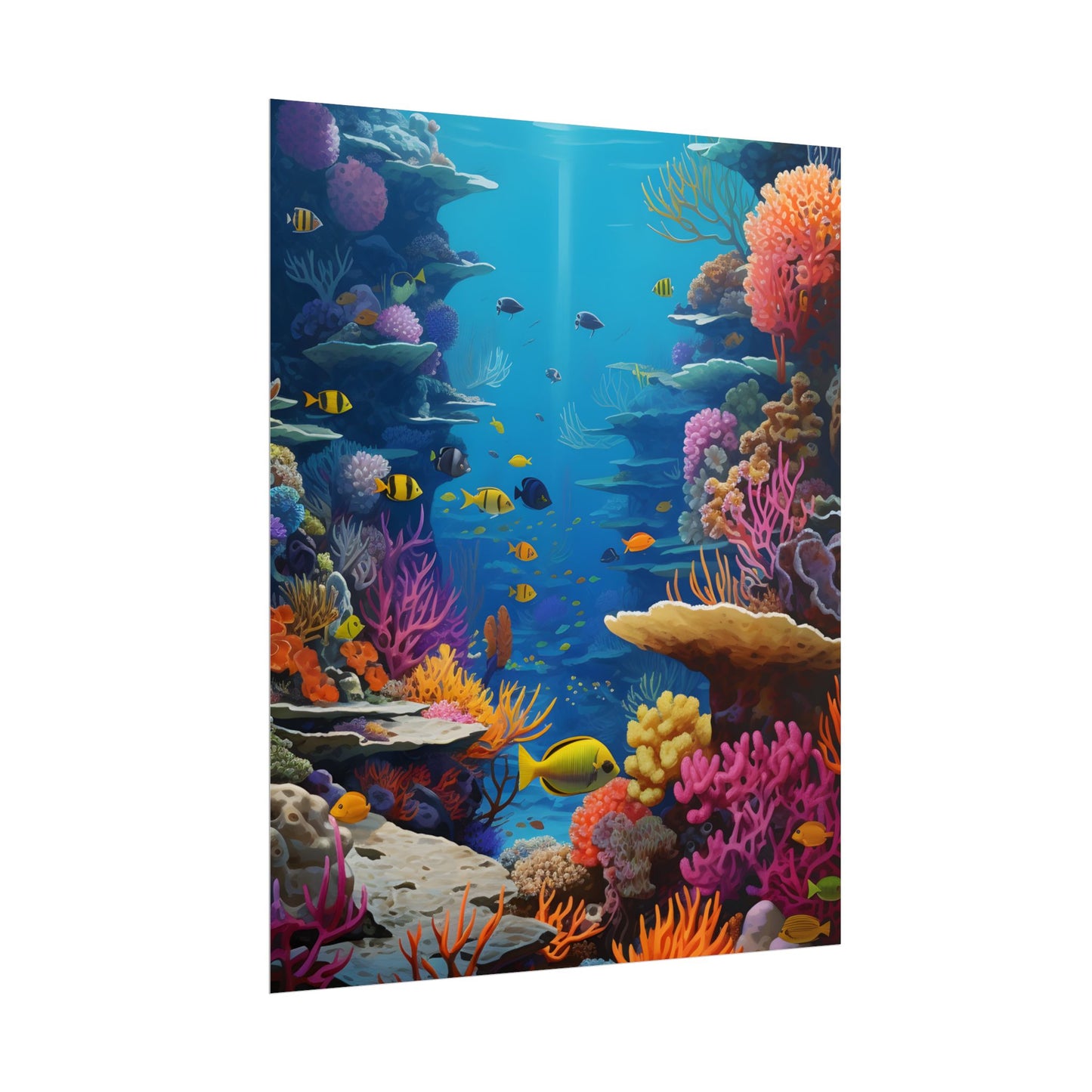 Vibrant Coral Reef Sanctuary: Tropical Marine Life Art - Poster