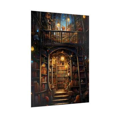 Magical Bookshop Art: A Serene & Enchanting Scene - Poster