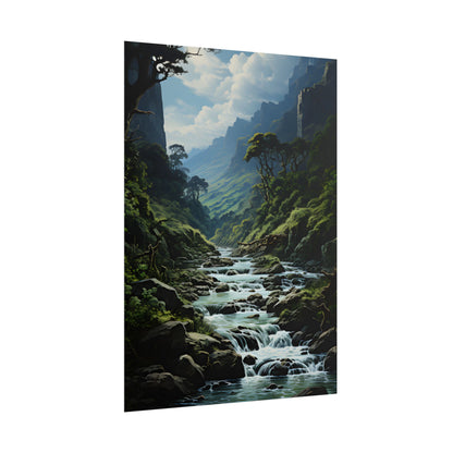Breathtaking Blue Waterfall: Oil Painting Masterpiece - Poster