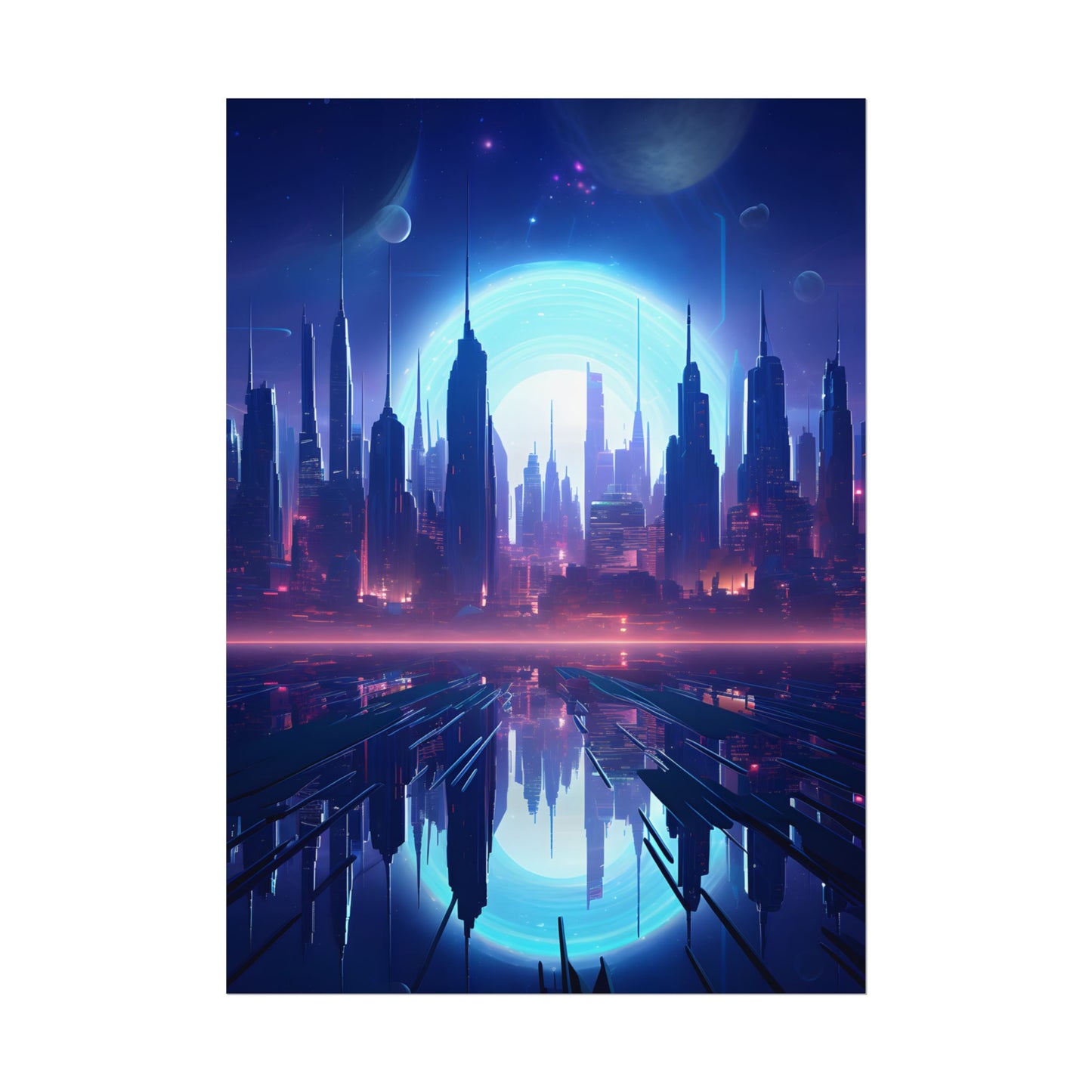 Melancholic Cyberpunk Night: Dark Cityscape Digital Art - Poster