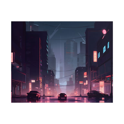 Cyberpunk Night: Melancholic Cityscape - Poster