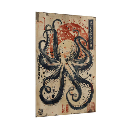 Stylized Octopus: Vibrant Japanese Ukiyo-E Artwork - Poster