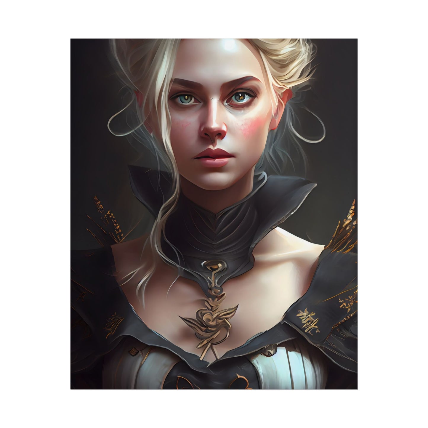 Stunning Blonde Portrait: Elegant Vintage Dress - Poster