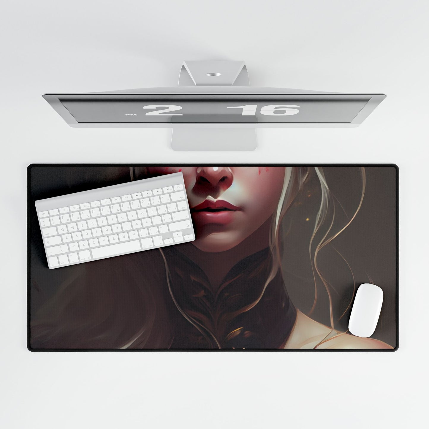 Astonishing Blonde Portrait: Contemplative Woman Art - Desk Mat