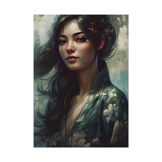 Astonishing Realistic Brown Hair Female Portrait: Studio Artwork - Poster