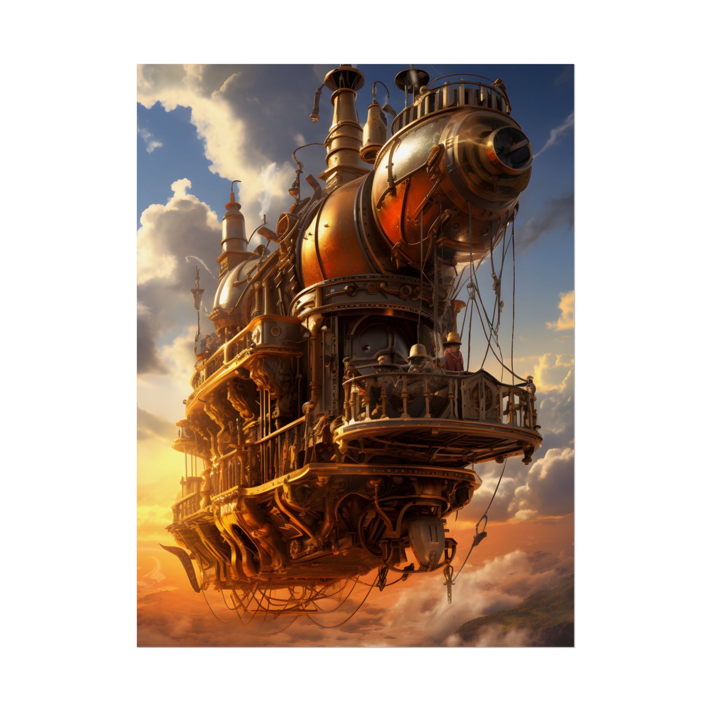 Steampunk Sky-Liner Thrill: Colorful Runners on Colum - Poster