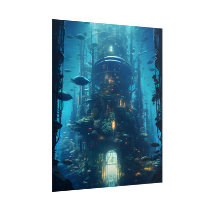 Futuristic Underwater City: Blue Horizon Digital Art - Poster