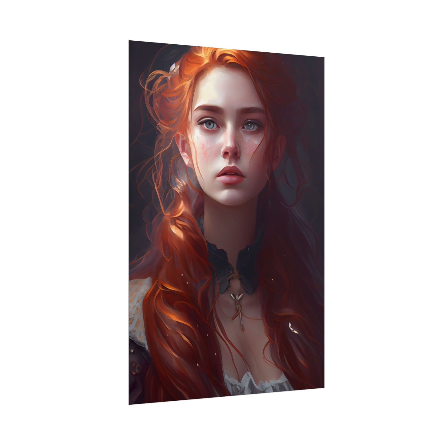 Elegant Redhead Portrait: Female Artwork in Dress - Poster