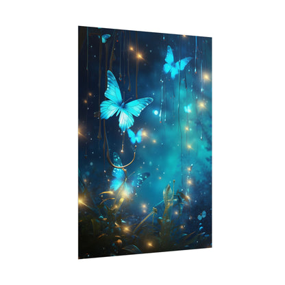 Fantasy Night Forest: Bokeh Glow Digital Artwork - Poster