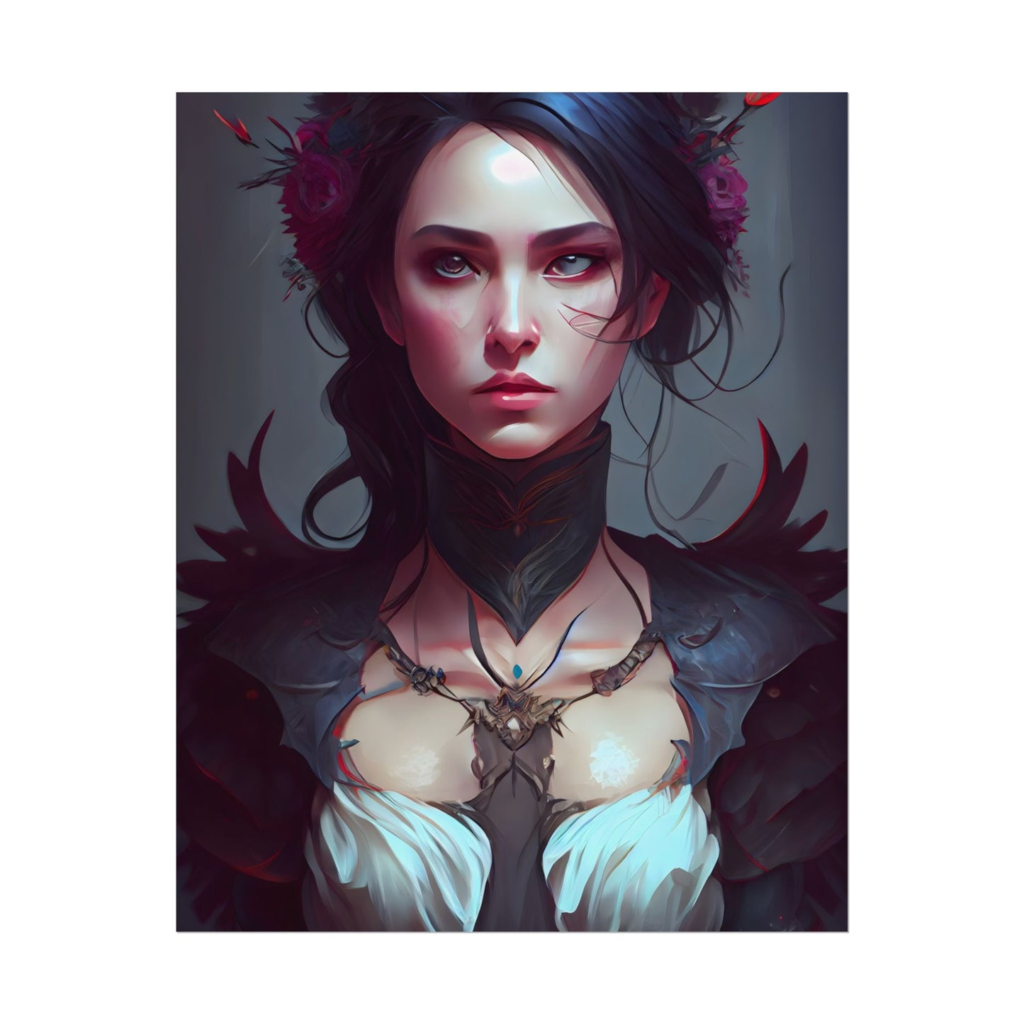 Enchanting Female Portrait: Elegant Black Dress Artwork - Poster