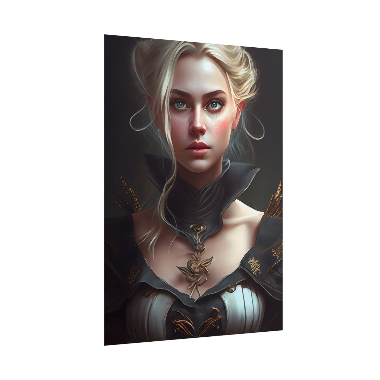 Stunning Blonde Portrait: Elegant Vintage Dress - Poster