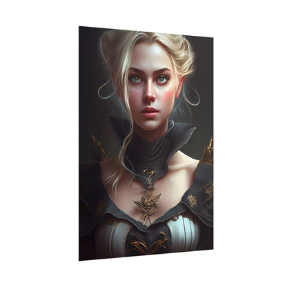 Stunning Blonde Portrait: Elegant Vintage Dress - Poster