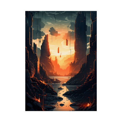 Cyberpunk Metropolis Ablaze: Nocturnal Digital Masterpiece - Poster