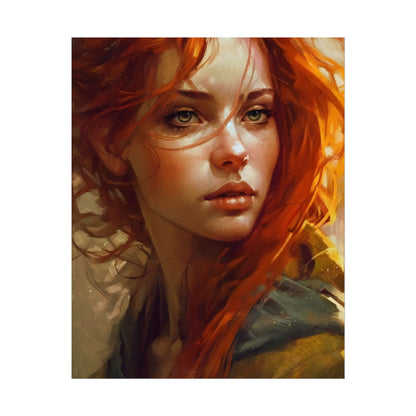 Elegant Redhead Portrait: Serious Female Artwork - Poster