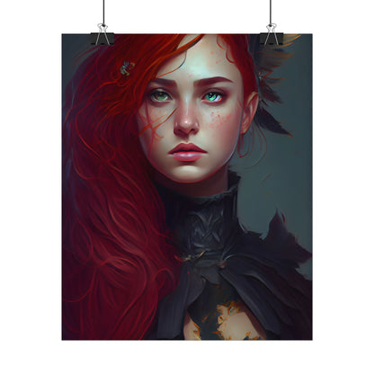 Vibrant Female Portrait: Red Hair Beauty in Neutral Dress - Poster