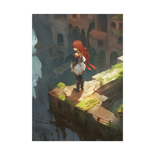 Red-Haired Anime Action: Dynamic Female Hero Art - Poster