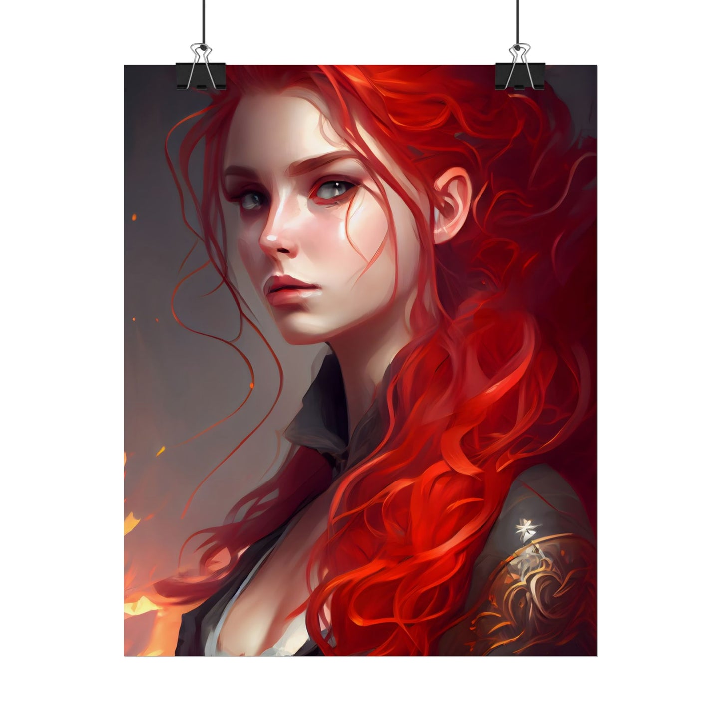 Composed Redhead: Elegant Portrait in Vibrant Red - Poster