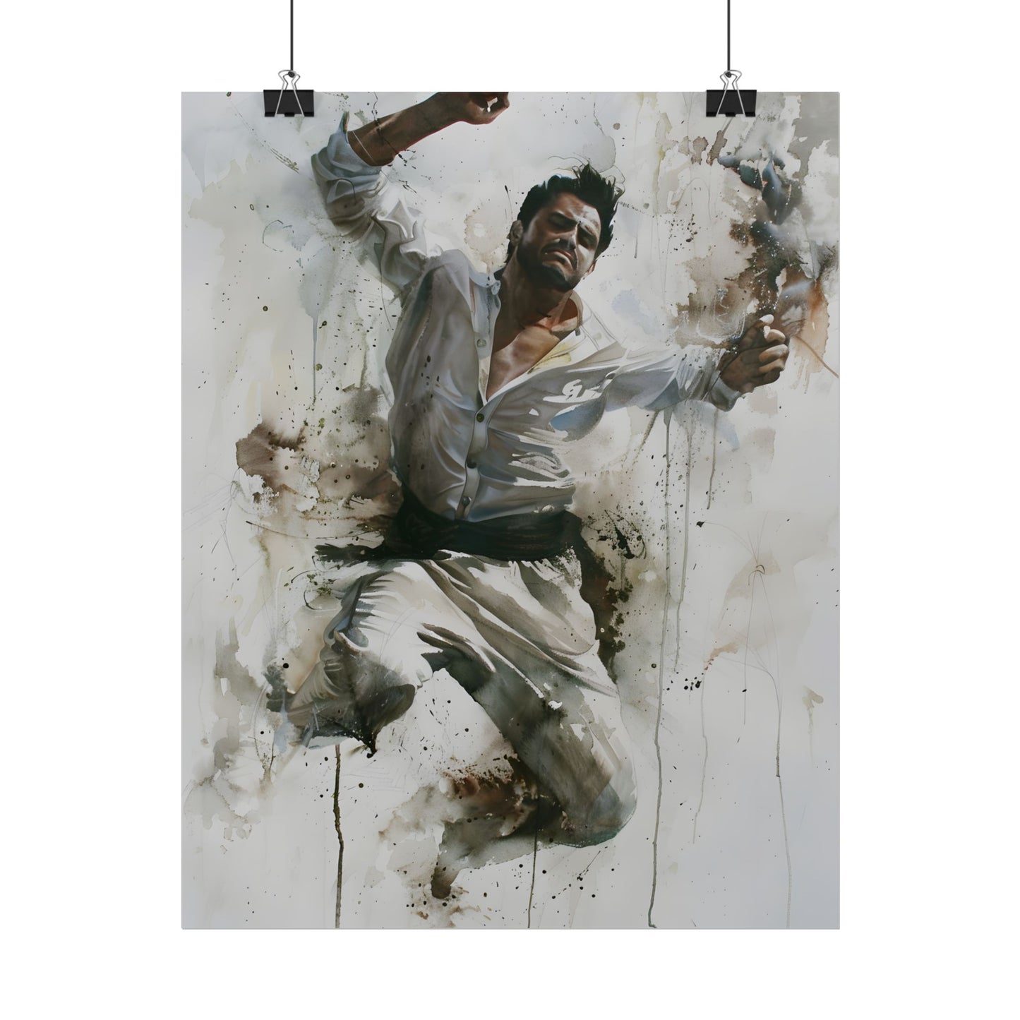 Watercolor Artwork: Man Dancing in Dynamic Movement - Poster