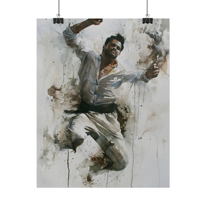 Watercolor Artwork: Man Dancing in Dynamic Movement - Poster