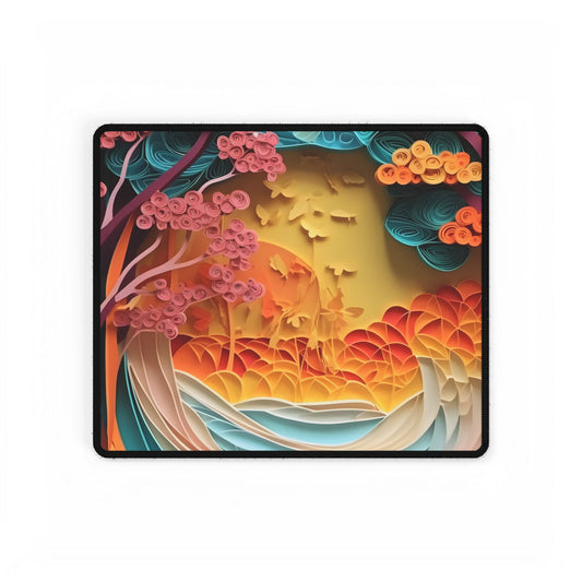 Peaceful Beach Landscape with Paper Quilling: Artistic Photography - Desk Mat