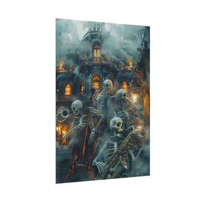 Victorian Lowbrow Skeleton Jazz Band: Dark Artwork - Poster