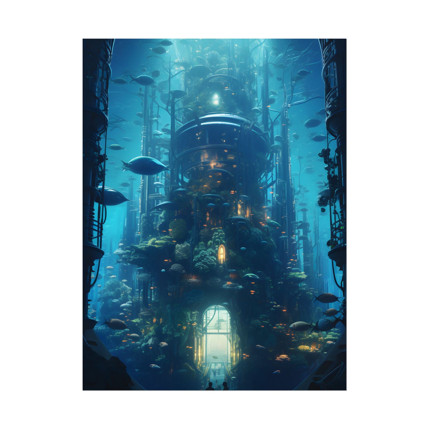 Futuristic Underwater City: Blue Horizon Digital Art - Poster