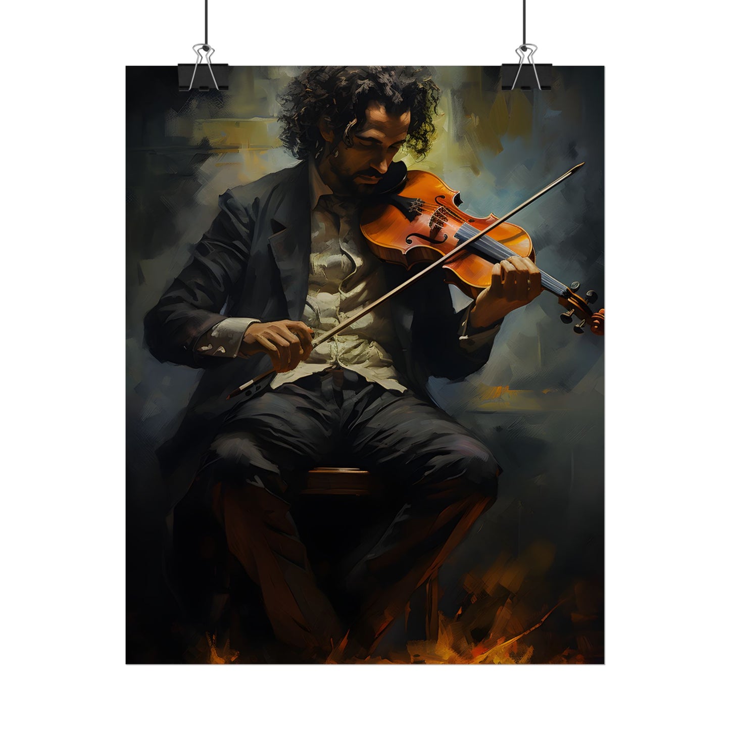 Mysterious Musician Portrait: Digital Artwork - Poster
