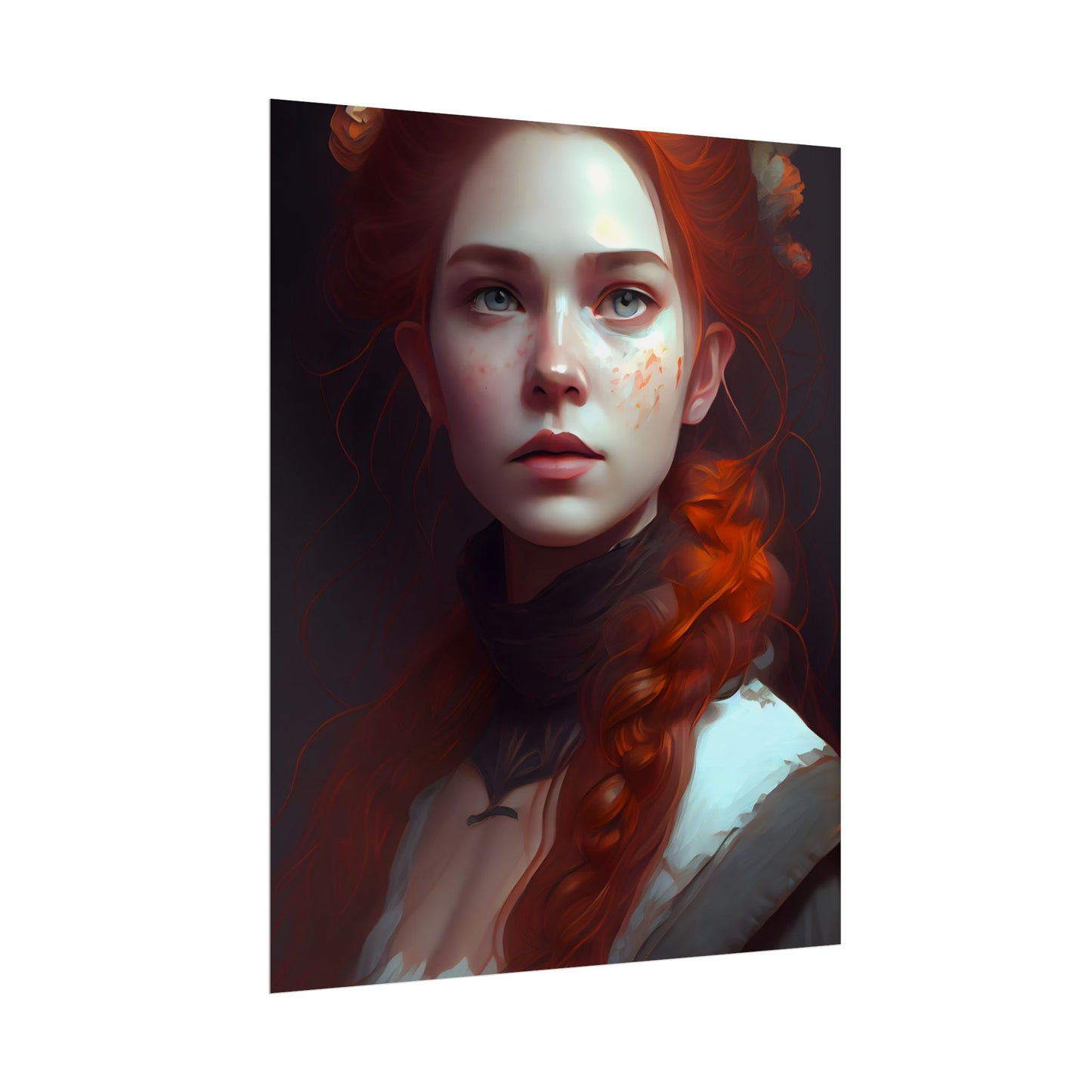 Astonishing Redhead Portrait: Elegant Young Woman in Dress - Poster