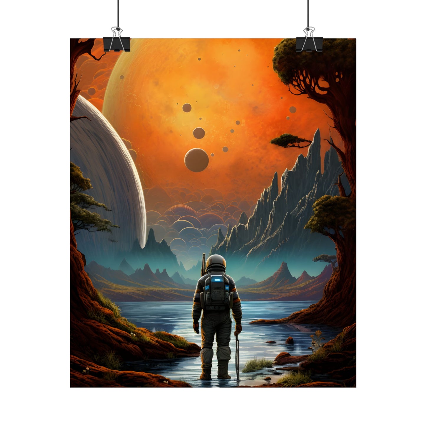 Futuristic Wilderness Explorer: Jetpack Adventure Art - Poster