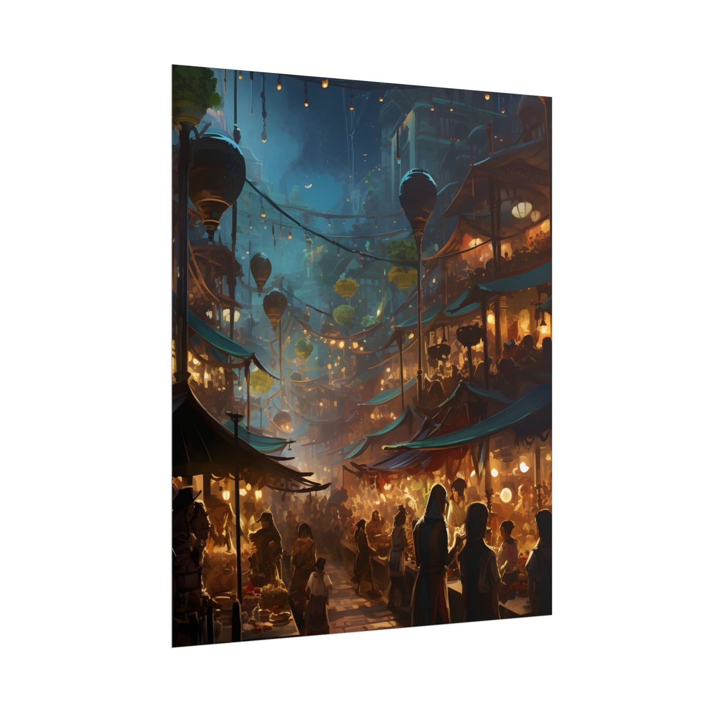 Enchanting Night Street Food Market: Colorful Artwork - Poster