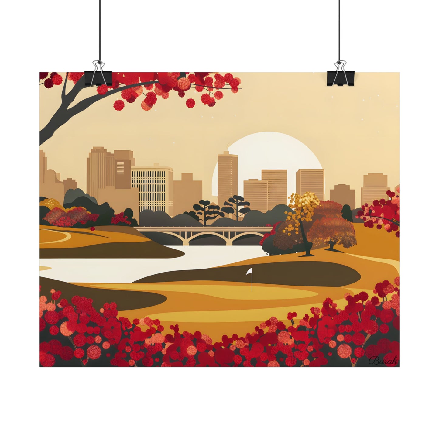 Retro Golf Illustration: Classic Course Scene - Poster