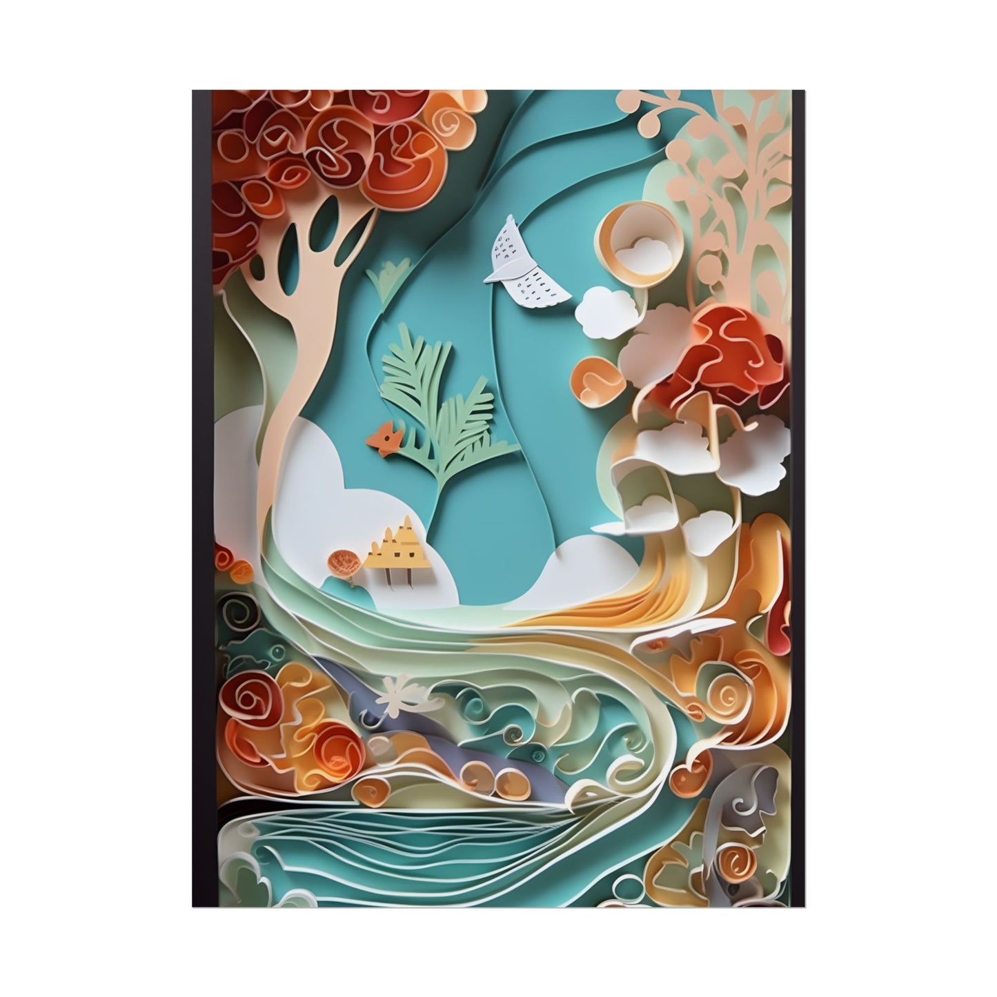 Paper Quilled Beach Sunset: Calming Beach Landscape Artwork - Poster
