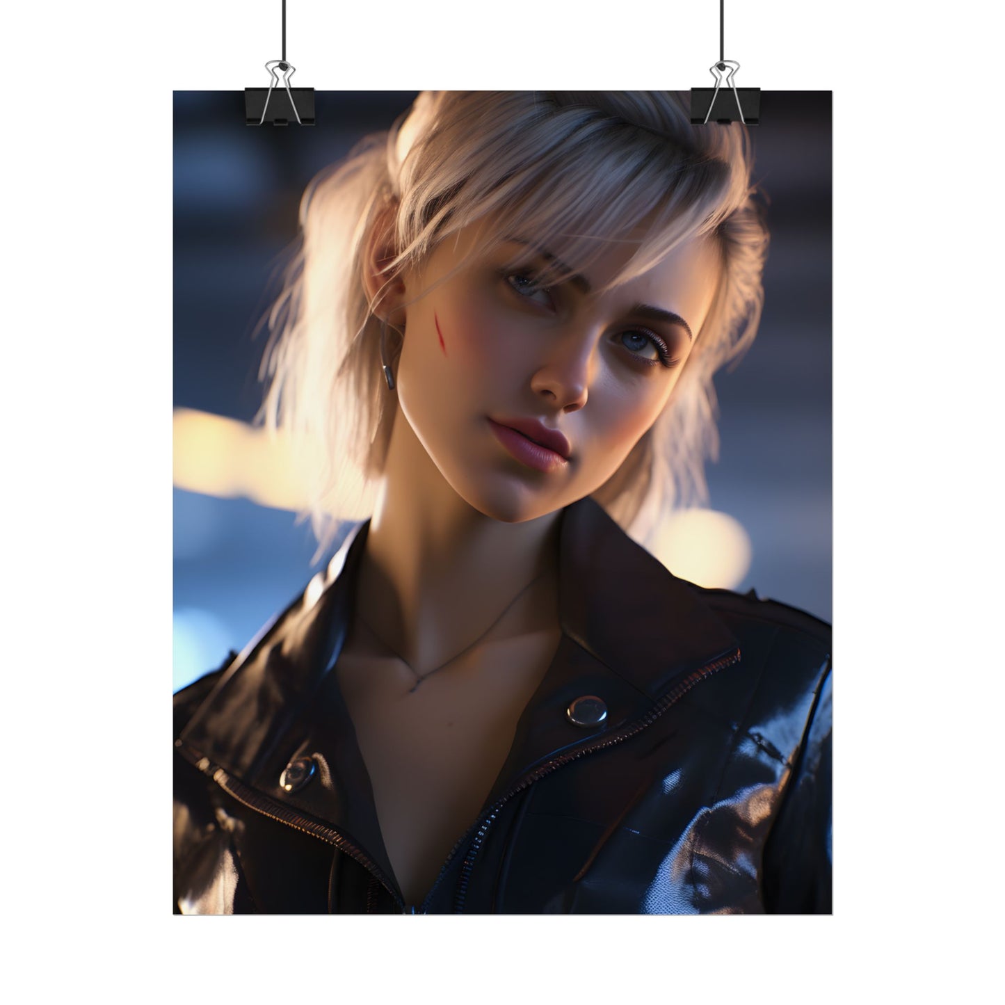 Cyberpunk Teenage Girl: Blonde Digital Art - Poster
