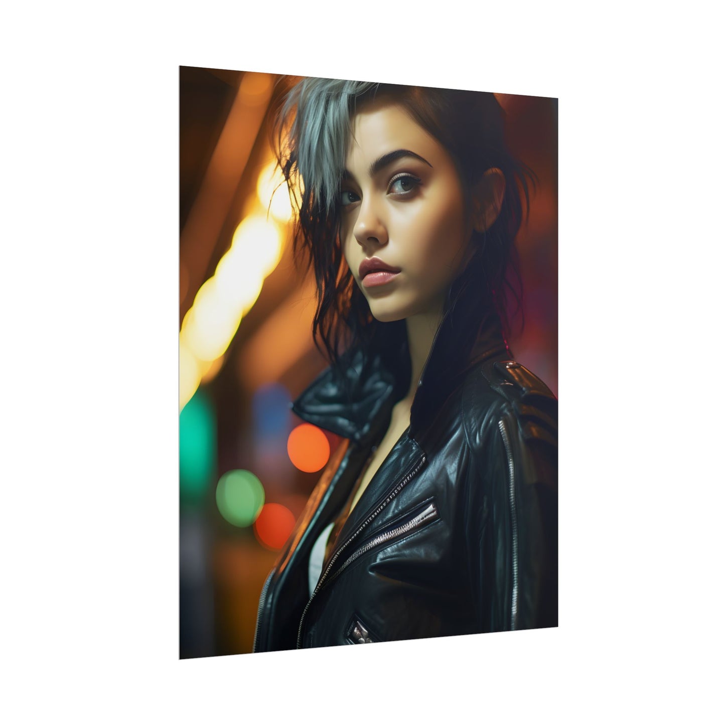 Vibrant Digital Art Print: Teenage Cyberpunk Close-Up - Poster