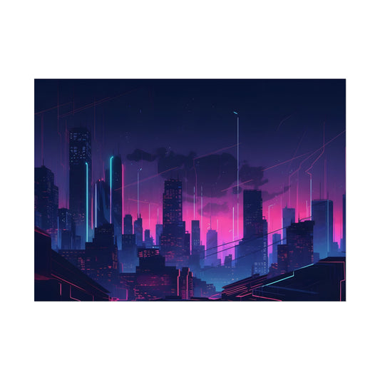 Melancholic Cyberpunk Cityscape: Nighttime Digital Art - Poster