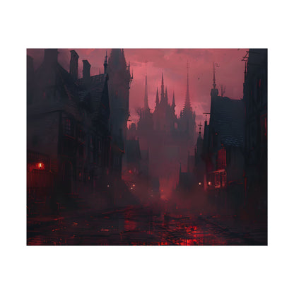 Dark Gothic Cityscape: A Serene Misty Dusk Scene - Poster