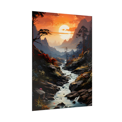 Breathtaking Waterfall: Vibrant Oil Painting Art - Poster