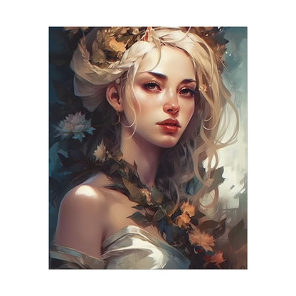 Dramatic Blonde Portrait: Red Hues Digital Art - Poster