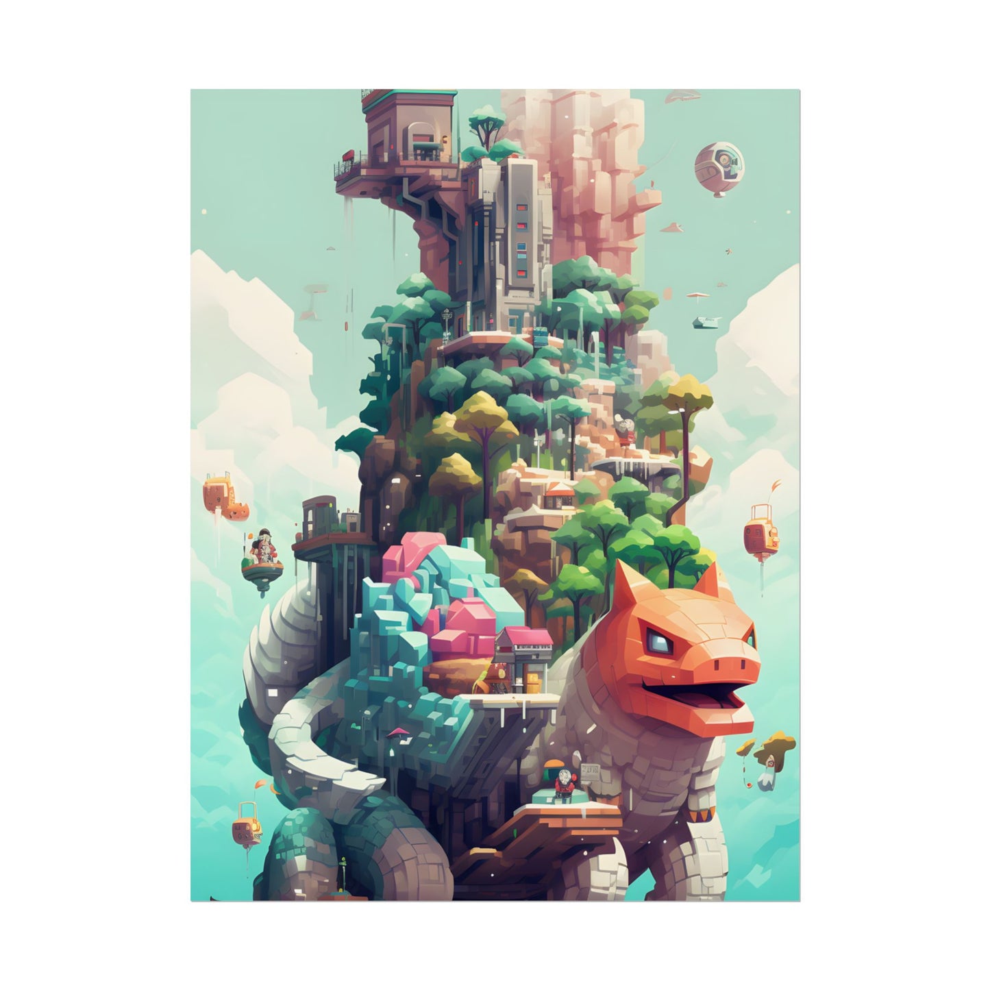 Pixelated Cyber-Pets: Digital Artwork of Illuminated Creatures - Poster