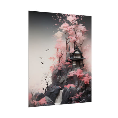 Ash Magenta Masterpiece: Rugged Landscape with Moss Green Forest - Poster
