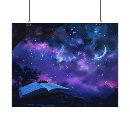 Mystical Night Sky: Stars and Crescent Moon - Poster