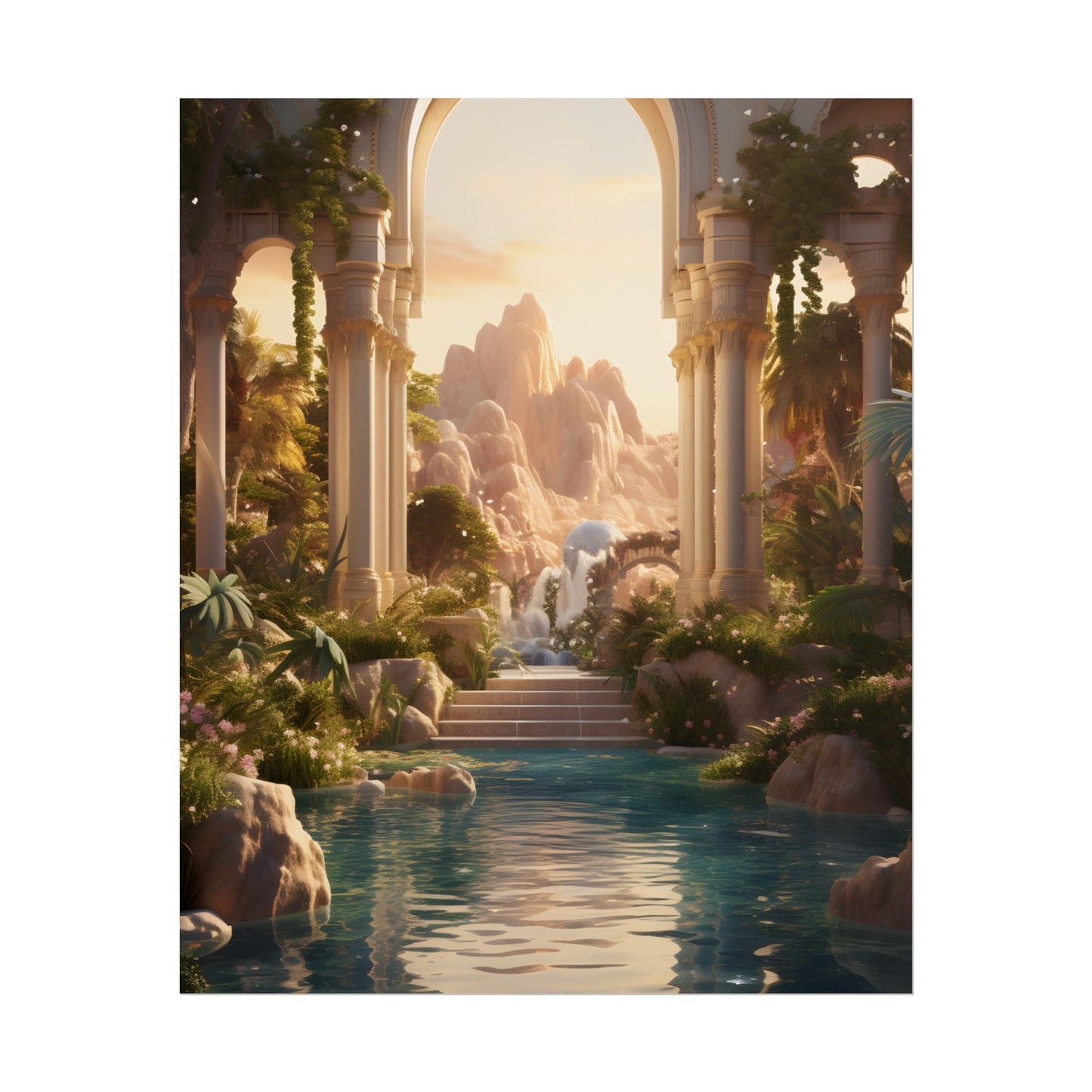 Desert Oasis: Arabian Nights-Inspired Artwork at Golden Hour - Poster