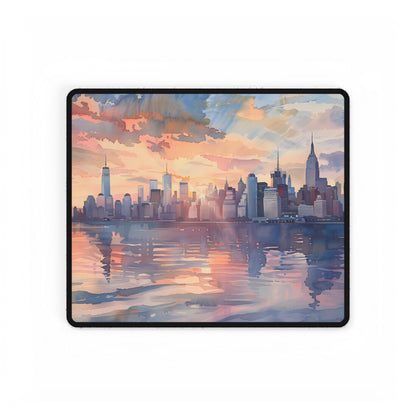 Watercolor New York City Sunset: Golden Hour Artwork - Desk Mat