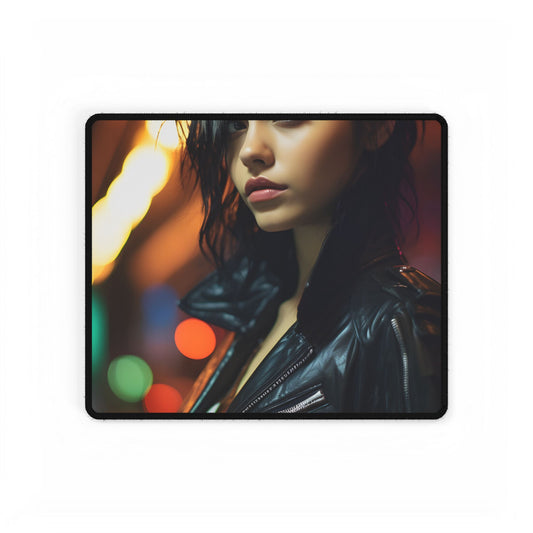 Vibrant Digital Art Print: Teenage Cyberpunk Close-Up - Desk Mat