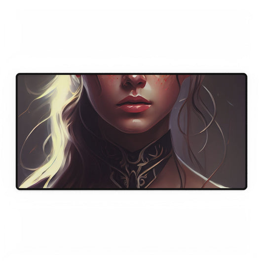 Stunning Female Portrait: Brown Hair Artwork in a Dramatic Style - Desk Mat